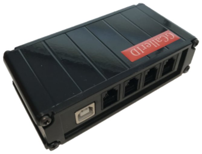 GCallerID 2Hat arka görünüm, USB ve RJ11 girişleri
